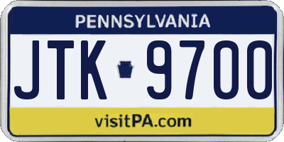 PA license plate JTK9700