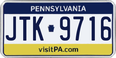 PA license plate JTK9716