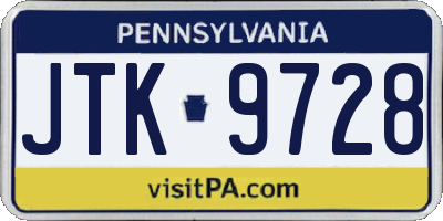 PA license plate JTK9728