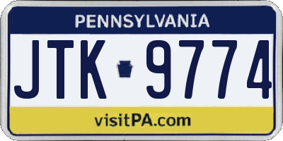 PA license plate JTK9774