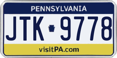 PA license plate JTK9778