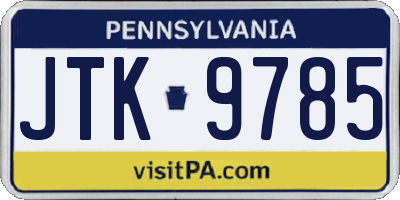 PA license plate JTK9785