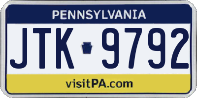 PA license plate JTK9792