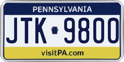 PA license plate JTK9800