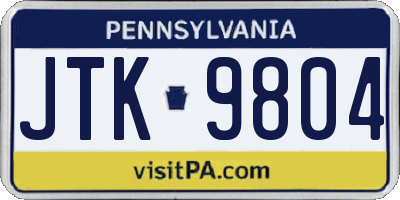 PA license plate JTK9804