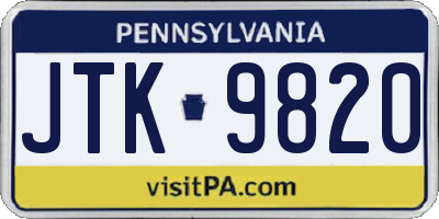 PA license plate JTK9820