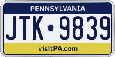 PA license plate JTK9839