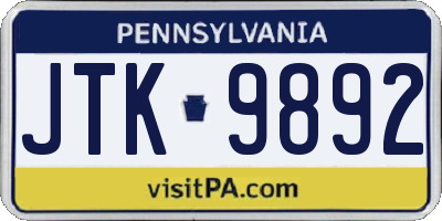 PA license plate JTK9892