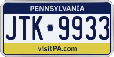 PA license plate JTK9933