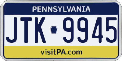 PA license plate JTK9945