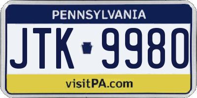 PA license plate JTK9980