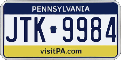 PA license plate JTK9984