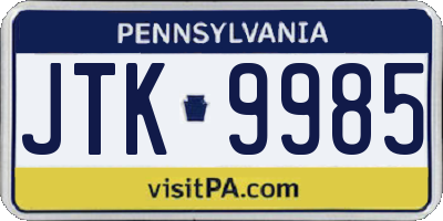 PA license plate JTK9985