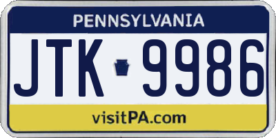 PA license plate JTK9986