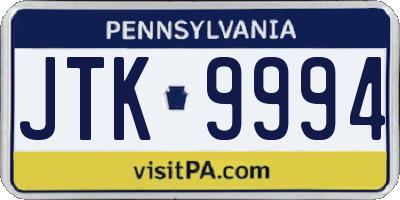 PA license plate JTK9994