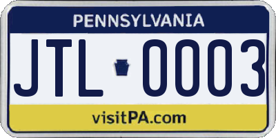PA license plate JTL0003