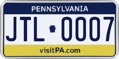 PA license plate JTL0007