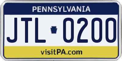 PA license plate JTL0200