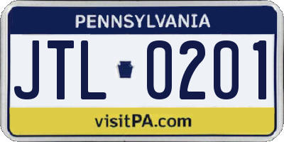PA license plate JTL0201