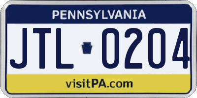 PA license plate JTL0204