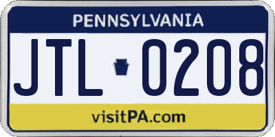 PA license plate JTL0208