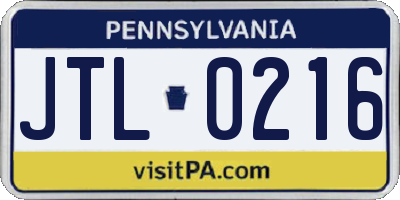PA license plate JTL0216