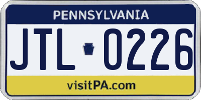PA license plate JTL0226