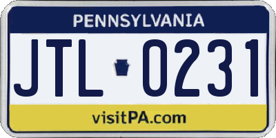 PA license plate JTL0231