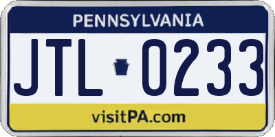 PA license plate JTL0233