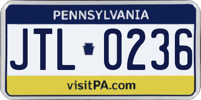 PA license plate JTL0236