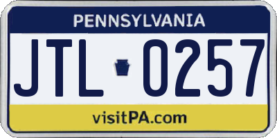 PA license plate JTL0257