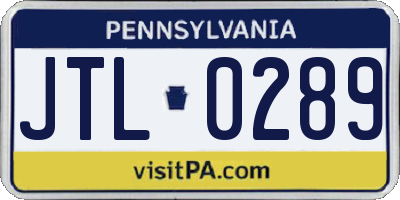 PA license plate JTL0289