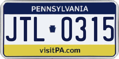 PA license plate JTL0315