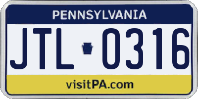PA license plate JTL0316
