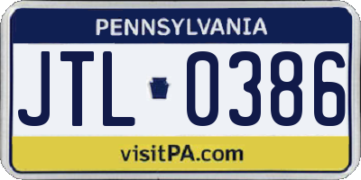 PA license plate JTL0386