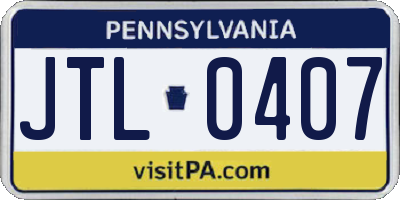 PA license plate JTL0407