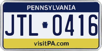 PA license plate JTL0416