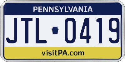 PA license plate JTL0419