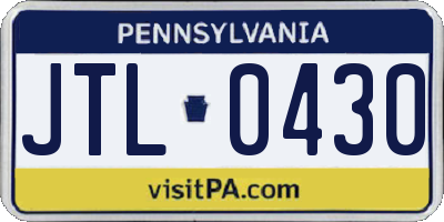 PA license plate JTL0430
