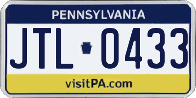 PA license plate JTL0433