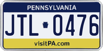 PA license plate JTL0476