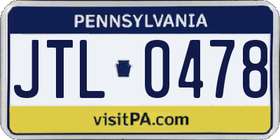 PA license plate JTL0478