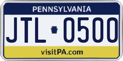 PA license plate JTL0500