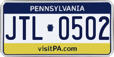 PA license plate JTL0502