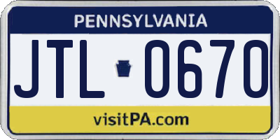 PA license plate JTL0670