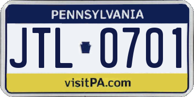 PA license plate JTL0701