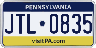 PA license plate JTL0835