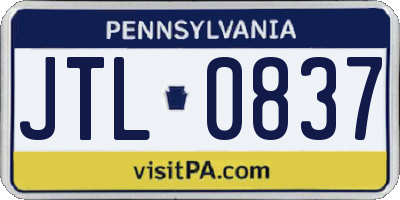 PA license plate JTL0837