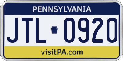 PA license plate JTL0920