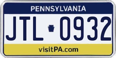 PA license plate JTL0932